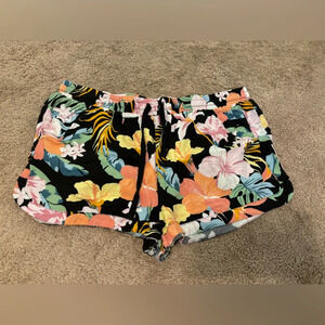 Hurley Women's Floral Print Shorts - Black, Pink, Yellow